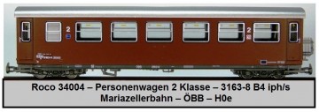 Roco 34004 – Personenwagen 2 Klasse – 3163-8 B4 iph/s – Mariazellerbahn – ÖBB – H0e