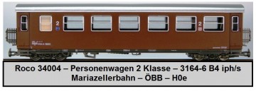 Roco 34004 – Personenwagen 2 Klasse – 3164-6 B4 iph/s – Mariazellerbahn – ÖBB – H0e