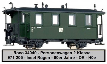 Roco 34040 - Personenwagen 2 Klasse -  971 205 - Insel Rügen - 60er Jahre - DR - H0e