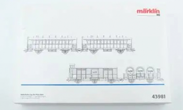 Marklin  43981   modeltrein personenwagonset   4 delige gemixte personengoederenwagen set met 2 assige personenrijtuigen en vatenwagen   pfalz bahn   h0 3