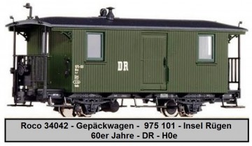 Roco 34042 - Gepäckwagen -  975 101 - Insel Rügen - 60er Jahre - DR - H0e