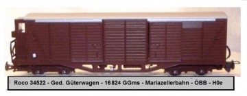 Roco 34522 - Gedeckter Güterwagen - GGm/s 16 824 - Mariazellerbahn - ÖBB - H0e