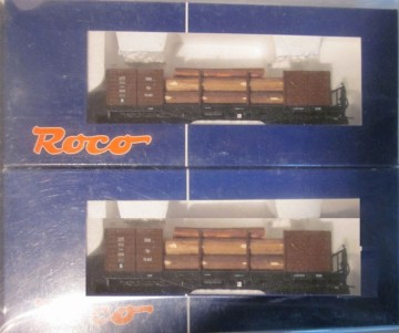Roco 34594 -  Wagenset - Halbrungenwagen + Holz  – OOm/s 76874 + OOm/s 76868 – ÖBB – H0e