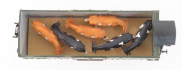 Trix h0   240782398924303   modeltrein goederenwagon 6   5 twee assige goederenwagens met oa hoge open bakwagen met huif   kbaysts