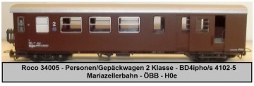 Roco 34005 - Personen / Gepäckwagen 2 Klasse - BD4ipho/s 4102-5 - Mariazellerbahn - ÖBB - H0e