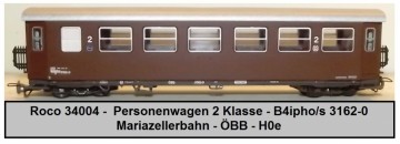 Roco 34004 -  Personenwagen 2 Klasse - B4ipho/s 3162-0 - Mariazellerbahn - ÖBB - H0e