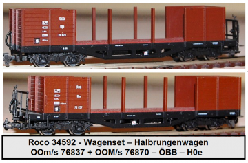 Roco 34592 - Wagenset – Halbrungenwagen - OOm/s 76837 + OOM/s 76870 – ÖBB – H0e