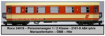 Roco 34019 – Personenwagen 1/ 2 Klasse - 2101-9 AB4 iph/s – Mariazellerbahn – ÖBB – H0e